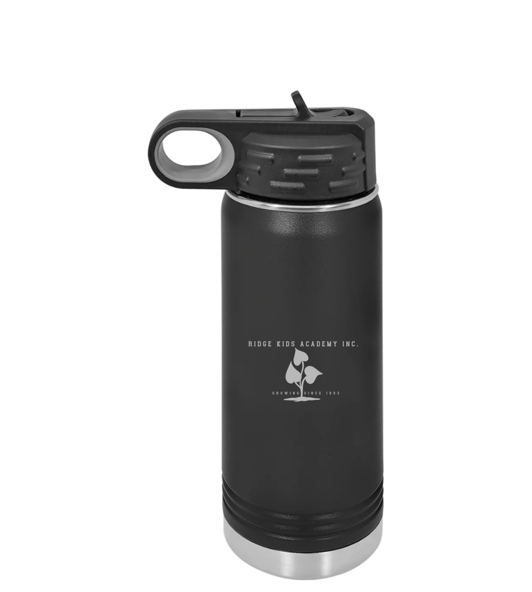 20 oz. Water Bottle Black with Ridge Kids Academy Logo