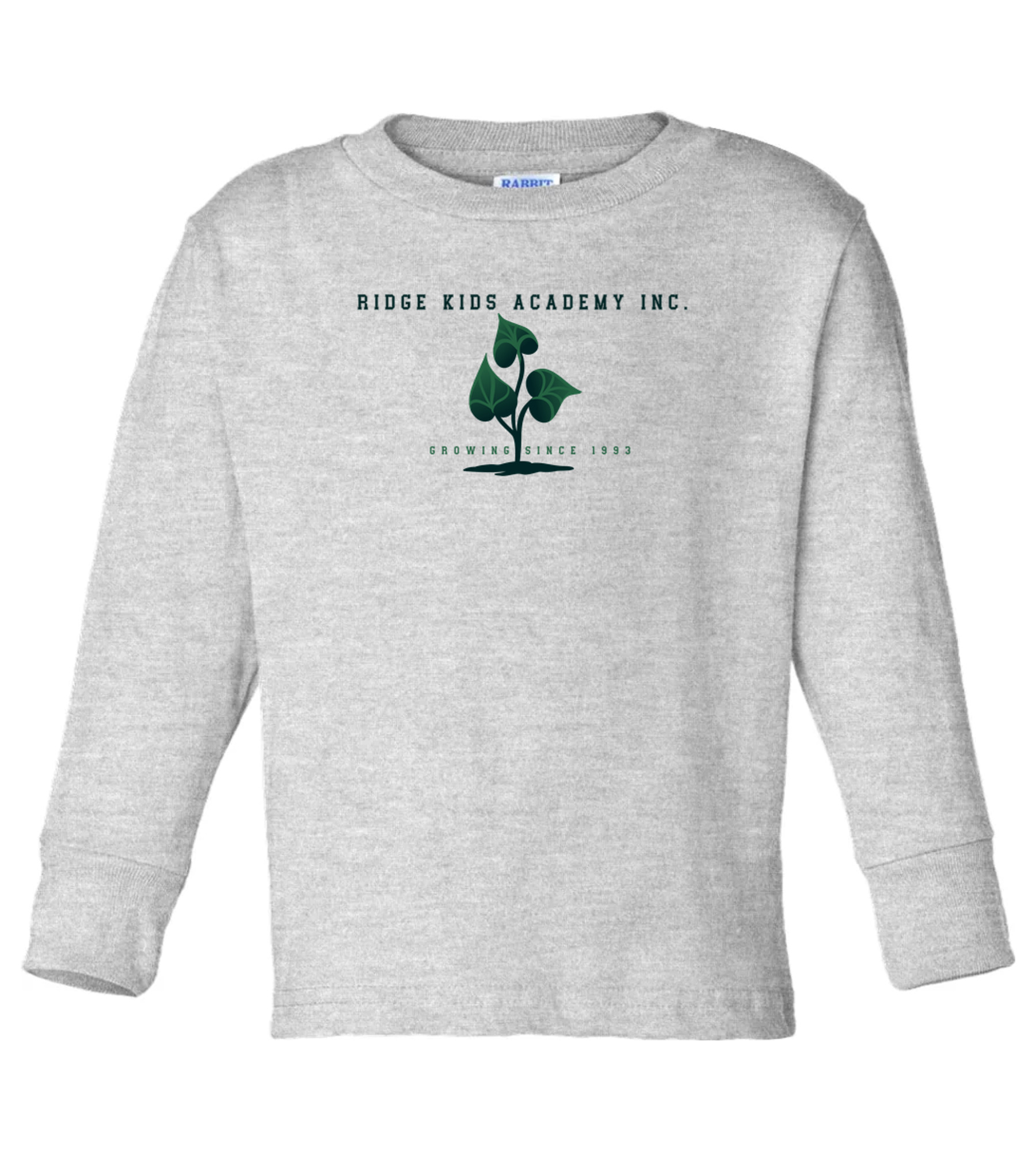 Rabbit Skins Toddler Long Sleeve Cotton Jersey Tee Heather with Ridge Kids Academy Logo